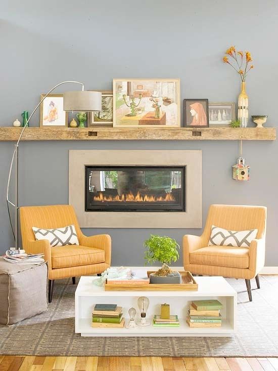Yellow Grey Living Room Fireplace Vignette House Of J